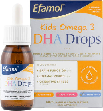 Efamol Kids Omega 3 Dha Drops | Omega 3 For Kids | Brain Supplement To Support Normal Brain Function | Dha Omega 3 Kids | Lemon Flavour Sugar Free Omega 3 Liquid | Tasteless Fish Oil Kids | 6 Months+