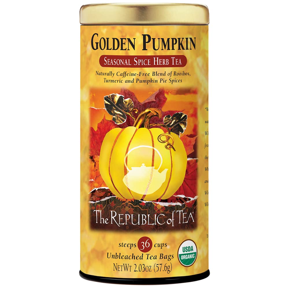 The Republic Of Tea – Organic Golden Pumpkin, Seasonal Spice Herb Tea, 36 Tea Bags, Caffeine-Free