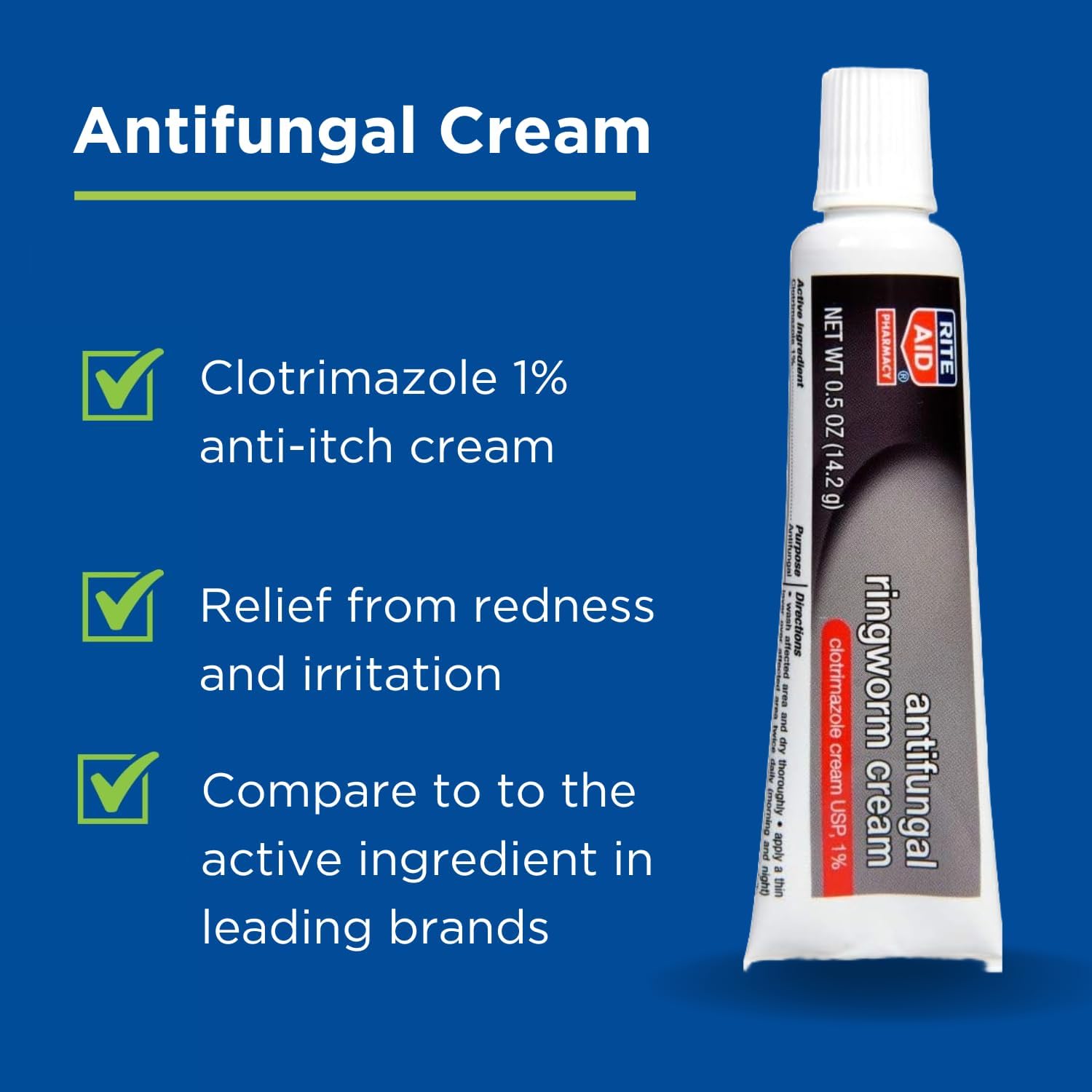 Rite Aid Antifungal Ringworm Clotrimazole Cream, 0.5 oz (15 g) | Antifungal Cream | Jock Itch Treatment | Anti Fungal Skin Cream Treats Athlete's Foot Cream | Antifungal Cream for Skin : Health & Household