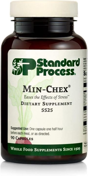 Standard Process Min-Chex - Whole Food Nervous System Supplement, Stress Relief With Soy Protein, Ascorbic Acid, Wheat Germ, Vitamin B6, Niacin, Iodine - 90 Capsules