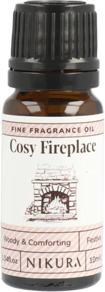 Nikura Cosy Fireplace Fine Fragrance Oil - 10ml | Perfect for Soap Making, Candle Making, Wax Melts, Diffuser, Burner | Great for use in Bath Bombs, Perfume Oil, Perfume Scents | Vegan & UK Made