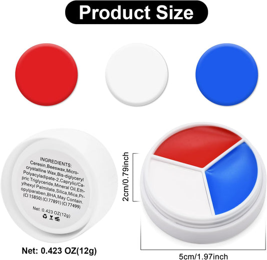 Red White Blue Face Paint - 3 Colors 12G Usa American Flag Patriotic Stripe Fan Brush Stick, Face And Body Paint For 4Th Of July Independence Day, Halloween Cosplay Makeup, Sports Events Party Stuff