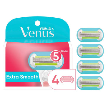 Gillette Venus Extra Smooth Womens Razor Blade Refills, 4 Count, Designed For A Close, Smooth Shave