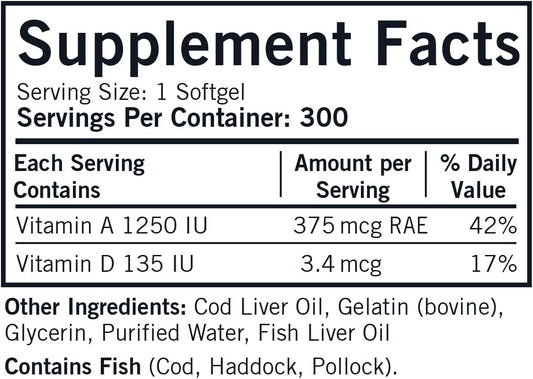 Kirkman - Cod Liver Oil With Vitamin A & D - 300 Softgels - Essential Fatty Acids - Supports Foundational Health - Hypoallergenic