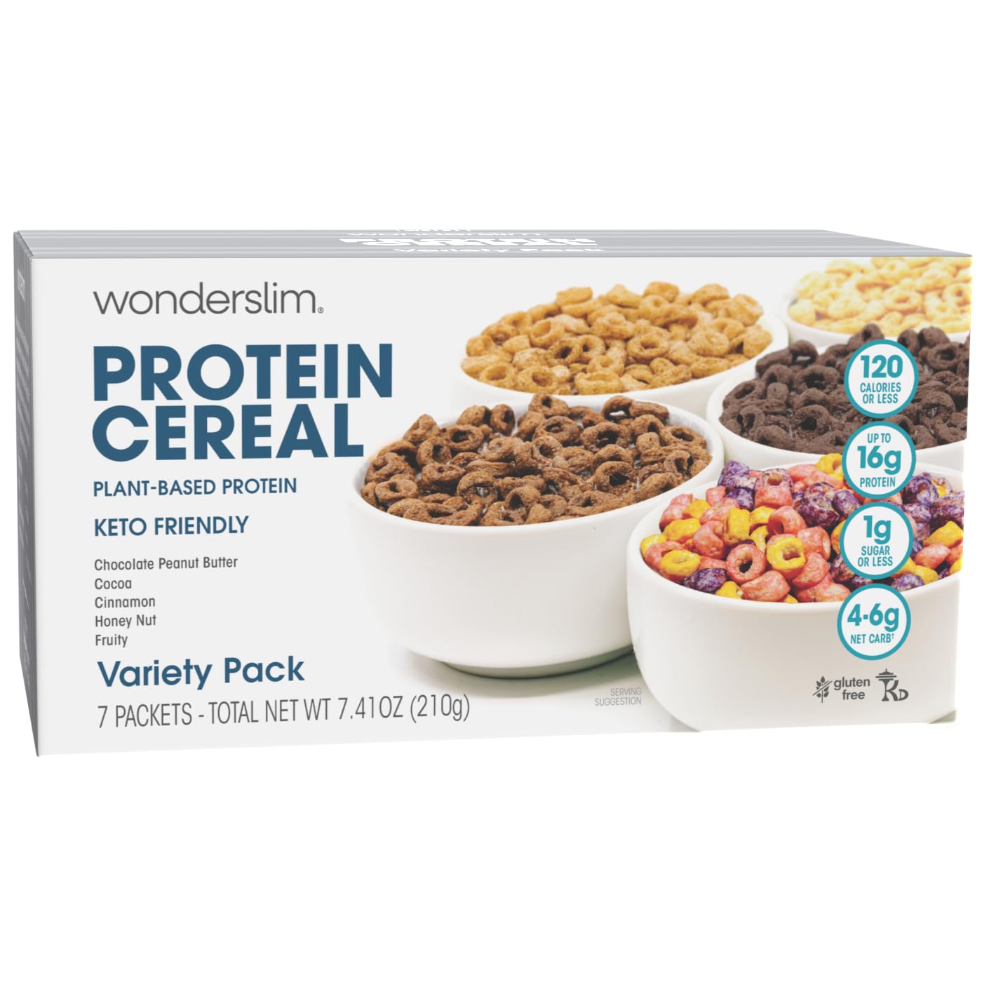 WonderSlim Protein Cereal, Variety Pack, Low Sugar, Gluten Free, Keto Friendly & Low Carb (7ct)
