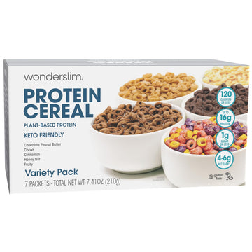 Wonderslim Protein Cereal, Variety Pack, Low Sugar, Gluten Free, Keto Friendly & Low Carb (7Ct)