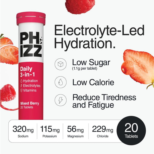 Phizz Electrolytes, Multivitamin & Hydration Effervescent 240 Tablets - 18 Vitamins & Minerals, Vitamin C, Add To Your Water Bottle, Vegan, Vegetarian & Low Calorie (Mixed Berry)