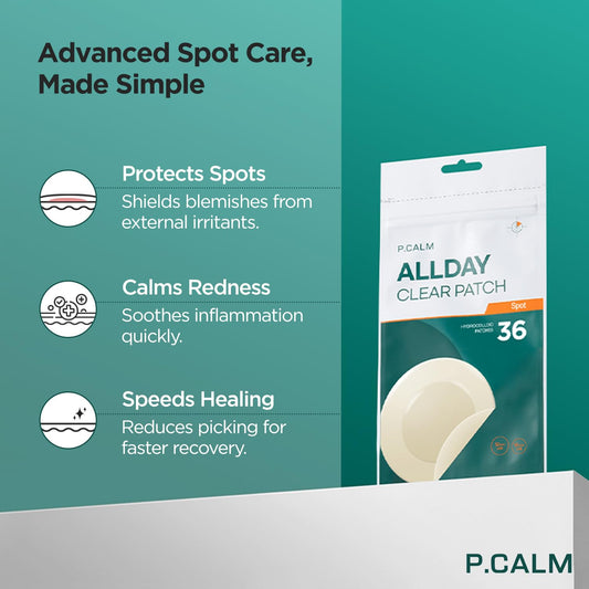 P.Calm Allday Clear Spot Patch 36 Counts | Korean Skin Care For Sensitive Skin | Hydrocolloid With Niacinamide, Salicylic Acid, Tea Tree, Centella