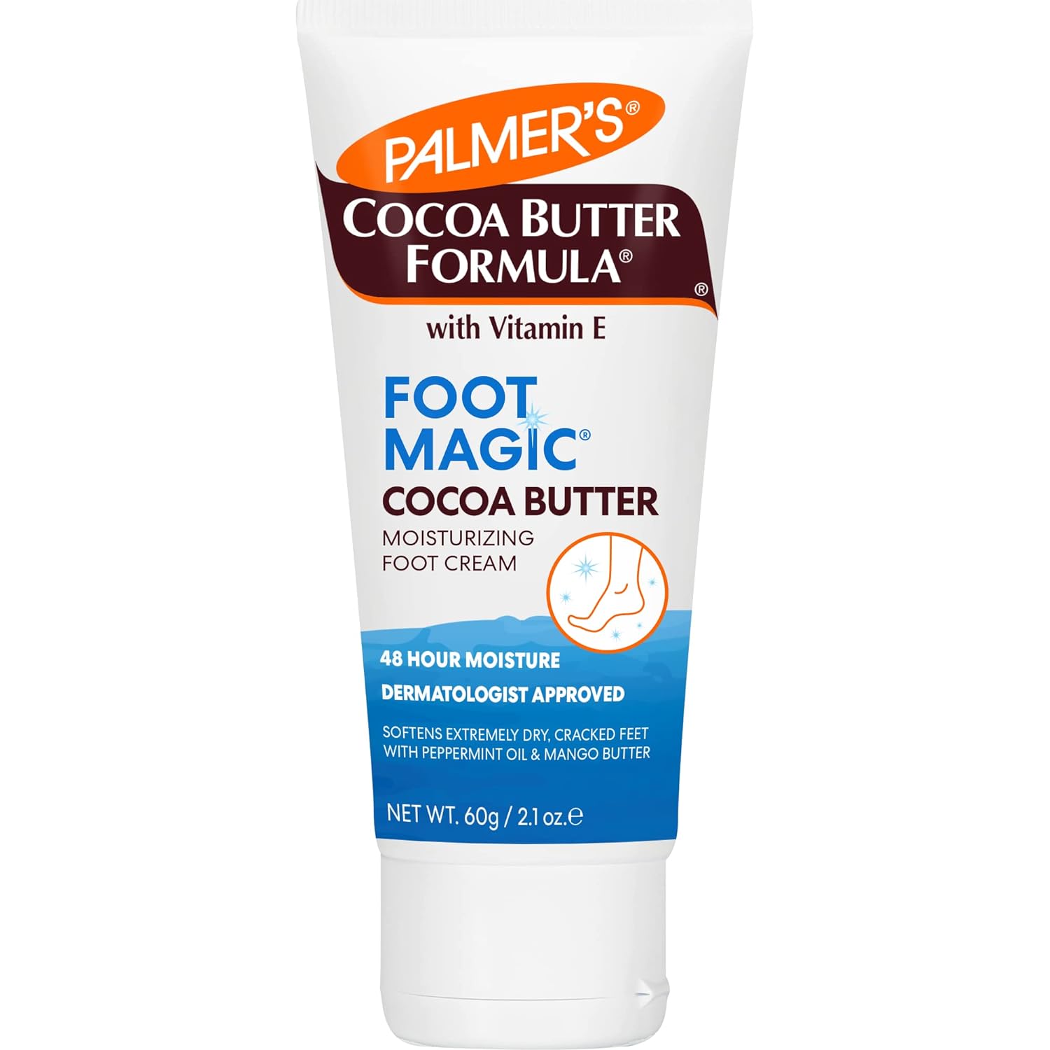 Palmer's Cocoa Butter Formula Foot Magic Moisturizing Foot Cream for Dry, Cracked Heels, Feet Moisturizer with Peppermint Oil & Vitamin E, 2.1 Ounces