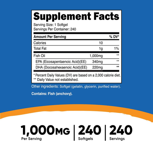 Nutricost Fish Oil Omega 3 Softgels With Epa & Dha (1000Mg Of Fish Oil, 560Mg Of Omega-3), 240 Softgels, Non-Gmo, Gluten Free