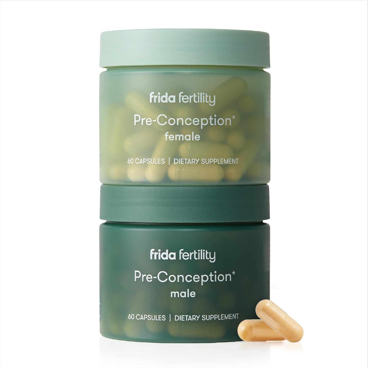 Frida Fertility Pre-Conception Supplement Set | Female & Male Daily Vitamins & Minerals, Folic Acid, Inositol, Coq10, Maintain & Support Egg Function & Sperm Health | 60 Capsules Each, 30 Day Supply