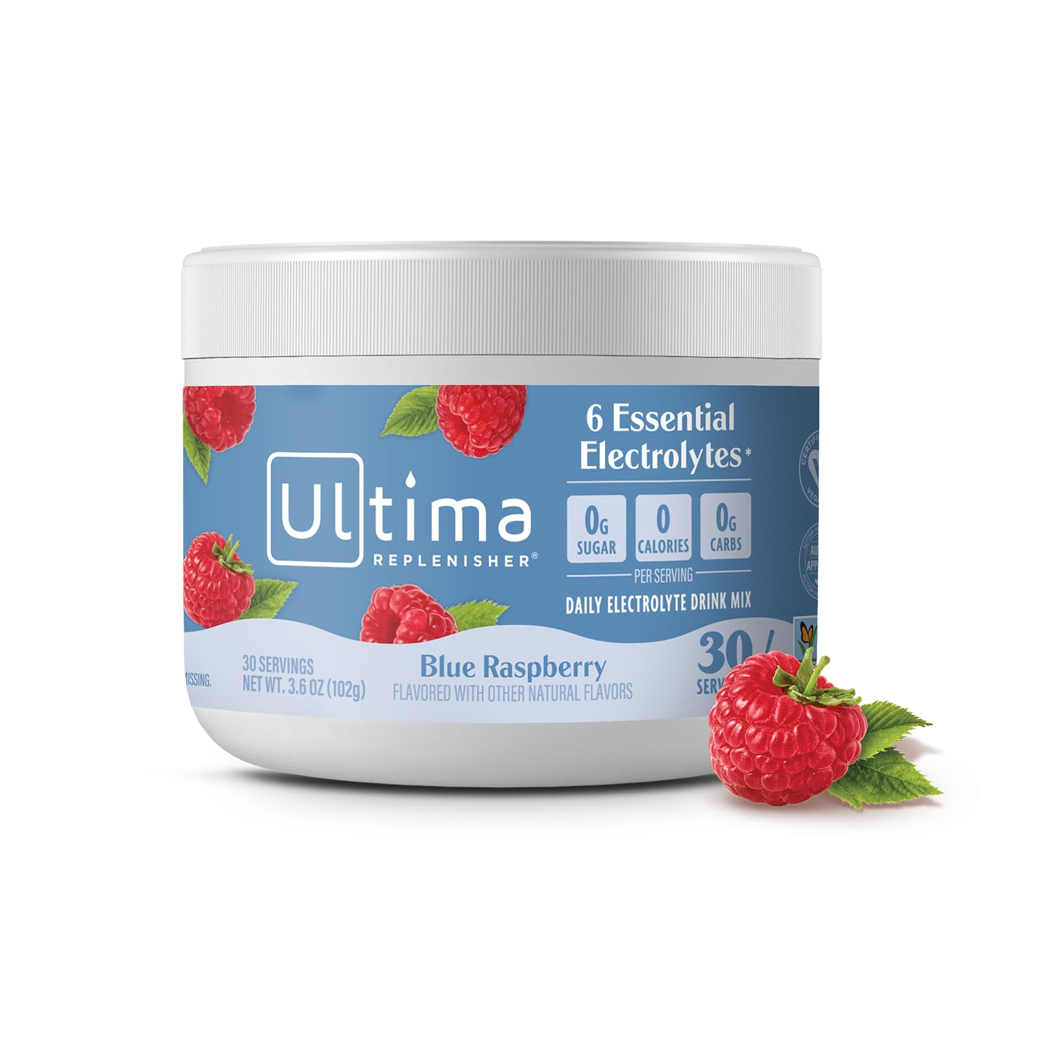 Ultima Replenisher Daily Electrolyte Drink Mix – Blue Raspberry, 30 Servings – Hydration Powder With 6 Electrolytes & Trace Minerals – Keto Friendly, Vegan, Non-Gmo & Sugar-Free Electrolyte Powder