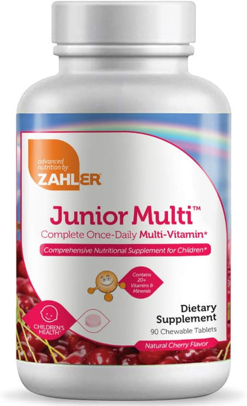 Zahler Kids Multivitamin Chewable Vitamin Tablet - Complete One Daily Kids Vitamins Supplement - Contains 20+ Minerals & Vitamins For Kids & Toddlers - Kosher Multivitamins Cherry Flavor (90)