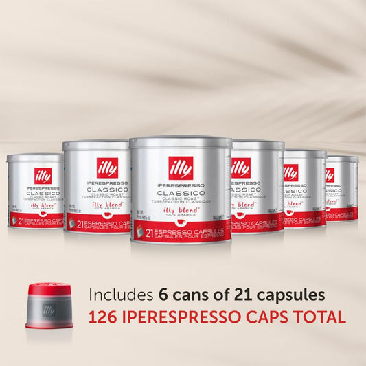 Illy Coffee Iperespresso Capsules - Single-Serve Coffee Capsules & Pods - Single Origin Coffee Pods – Classico Medium Roast With Notes Of Caramel - For Iperespresso Capsule Machines – 21 Count, 6 Pack