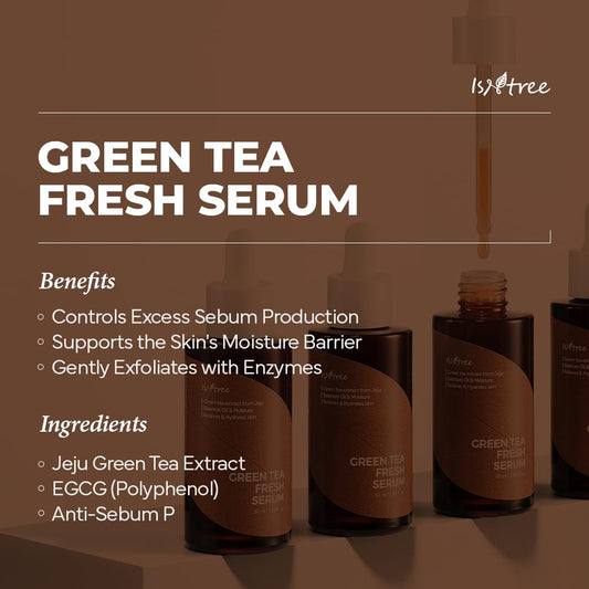 Isntree Green Tea Fresh Serum 50Ml, 1.69 Fl Oz | Jeju Green Tea Extract | Controls Excessive Sebum | Balances Oil & Moisture | Relieves & Hydrates Skin | Korean Skincare