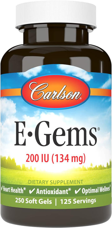 Carlson E-Gems 200 IU (134 mg), Natural-Source Vitamin E, Optimal Wellness, 250 Soft Gels