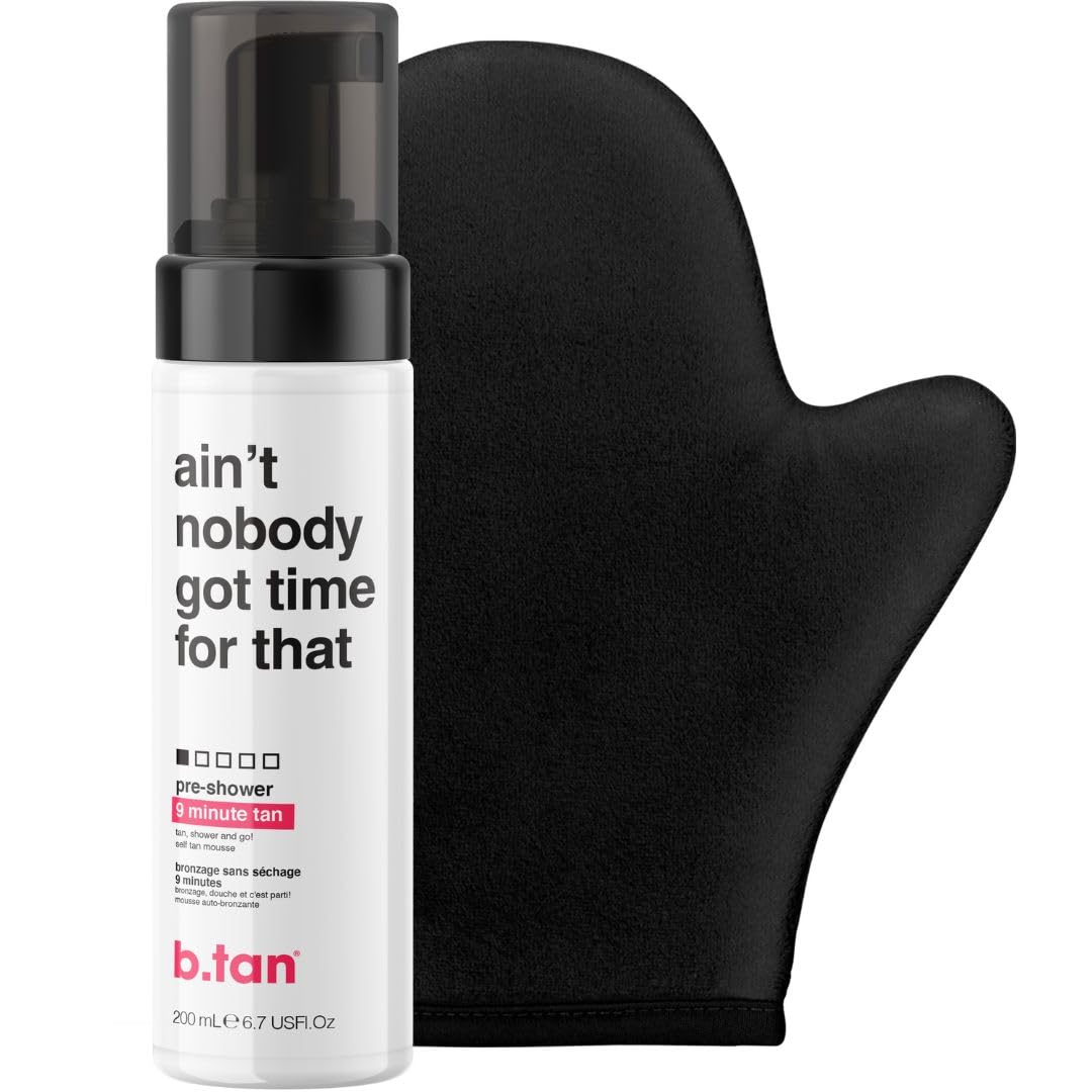 b.tan Pre-Shower Self Tanner Mousse Kit | Ain't Nobody Got Time for That Bundle - 9 Minutes, Fast, Sunless Tanner Mousse, No Fake Tan Smell, No Added Nasties, Vegan, Cruelty Free, 6.7 F
