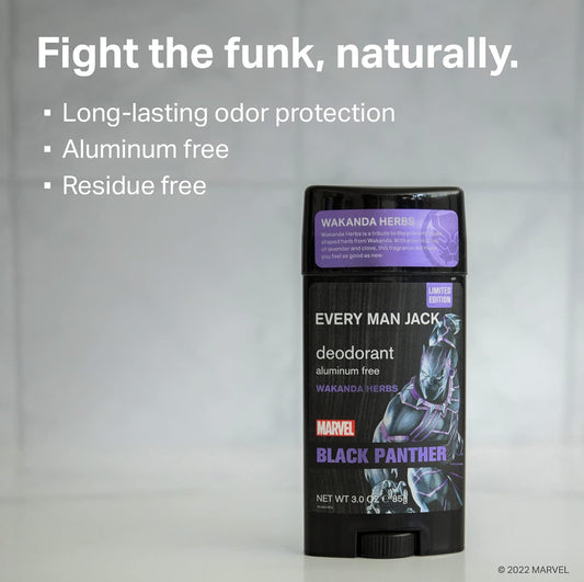 Every Man Jack Deodorant - Marvel Black Panther | 3-Ounce Twin Pack - 2 Sticks Included| Naturally Derived, Aluminum Free, Parabens-Free, Pthalate-Free, Dye-Free, And Certified Cruelty Free