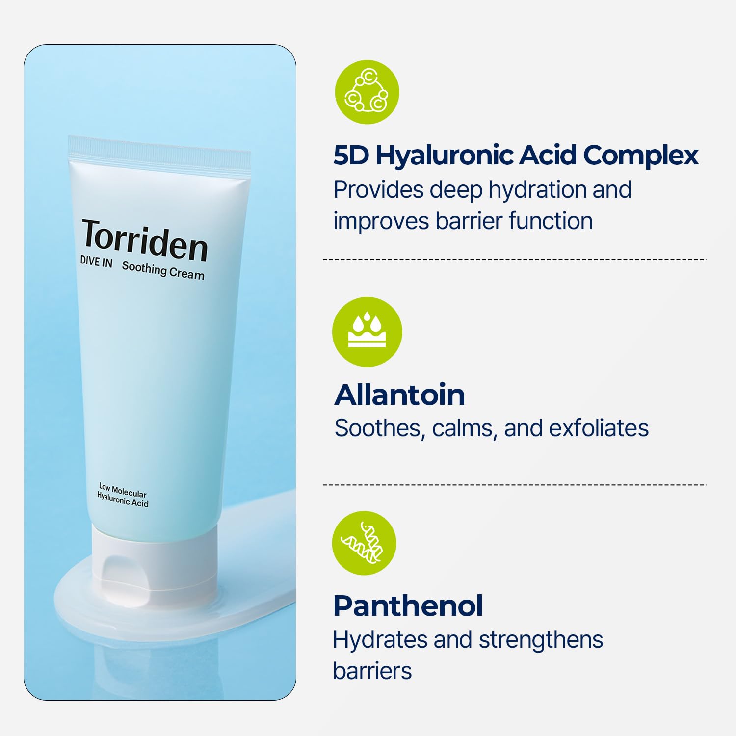 Torriden DIVE-IN Hyaluronic Acid Soothing Cream (Tube) 3.38 fl oz | Revitalizing Facial Moisturizer for Sensitive, Dry Skin | Fragrance-free, Alcohol-free, No Colorants | Vegan, Cruelty-Free : Beauty & Personal Care