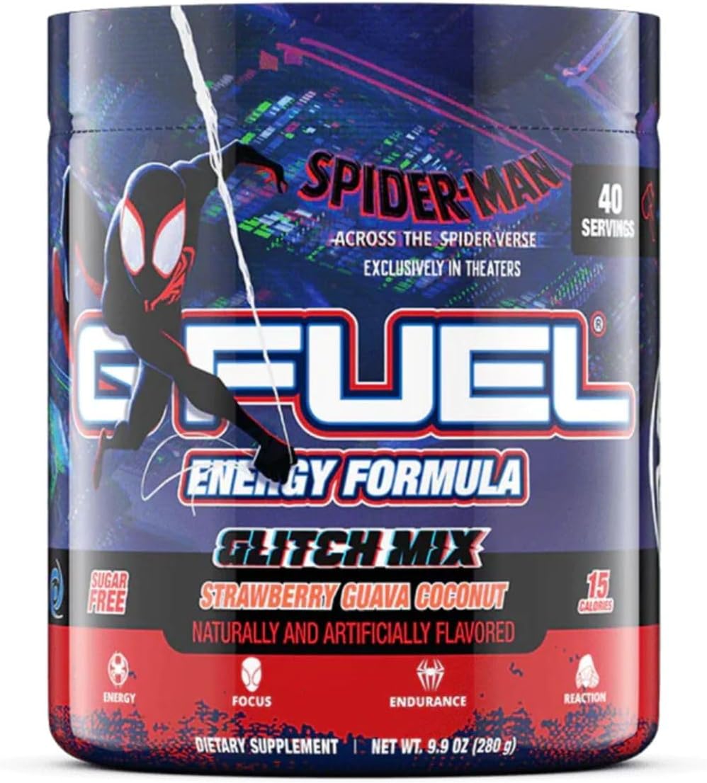 G Fuel Across The Spider-Verse Energy Powder, Sugar Free Clean Caffeine Focus Supplement, Water Mix, Strawberry, Guava Coconut Flavor, Focus Amino, Vitamin + Antioxidants Blend - 9.9 oz (40 Servings) : Health & Household