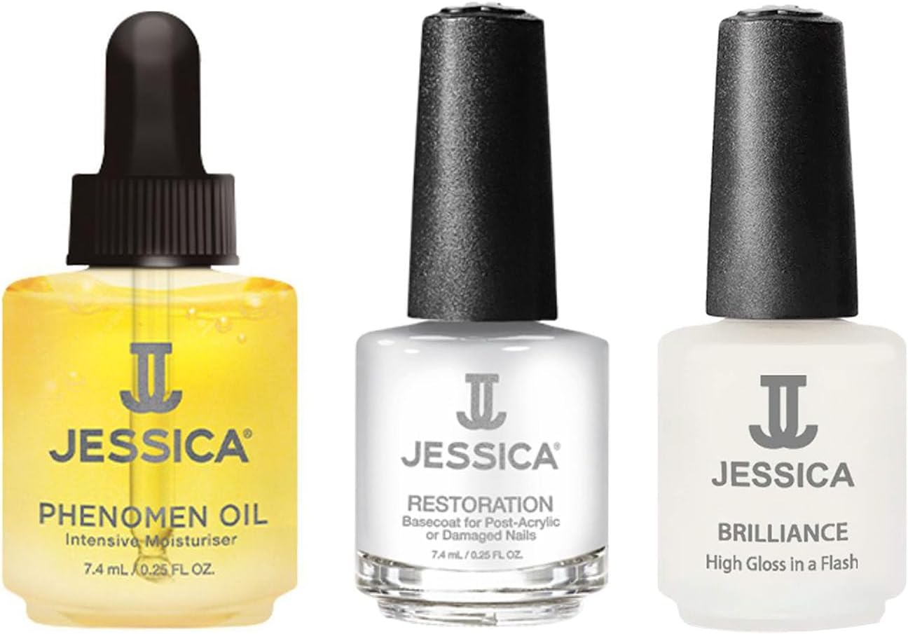 JESSICA Nail Strengthener and Repair Treatment for Dry Nails, 3 Step Nailcare Kit with Cuticle Oil, Rejuvenation Base, and Brilliance Top Coat, Clear, Fast Drying : Amazon.co.uk: Beauty