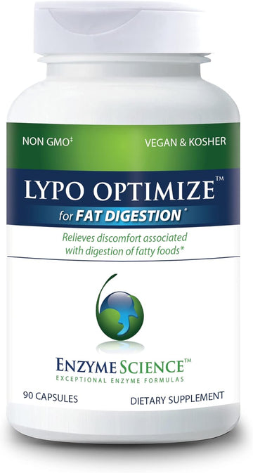 Enzyme Science Lypo Optimize, 90 Capsules ? All Natural Enzyme Supplement ? Digestive Enzyme Support for Gallbladder, Pancreas, and Liver ? Fat Digestion ? Vegan and Kosher