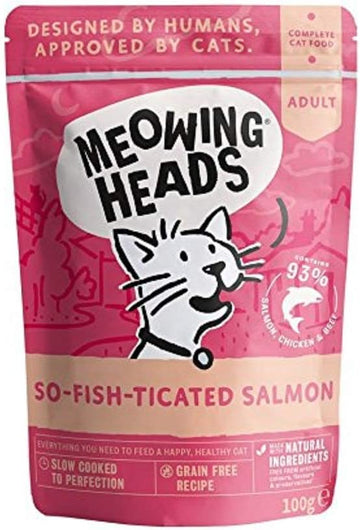 Meowing Heads Wet Cat Food - So-fish-ticated Salmon - 93% Natural Salmon Pouches with No Artificial Flavours, Grain-Free Recipe (10 x 100 g)?5060189114245