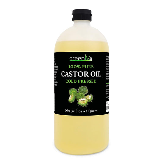 Greenive Castor Oil Organically Grown 100% Pure 8Oz Glass Bottle Cold Pressed, Hexane Free, Eyelash And Eyebrow Growth Serum, Skin Moisturizer Detox And Wraps