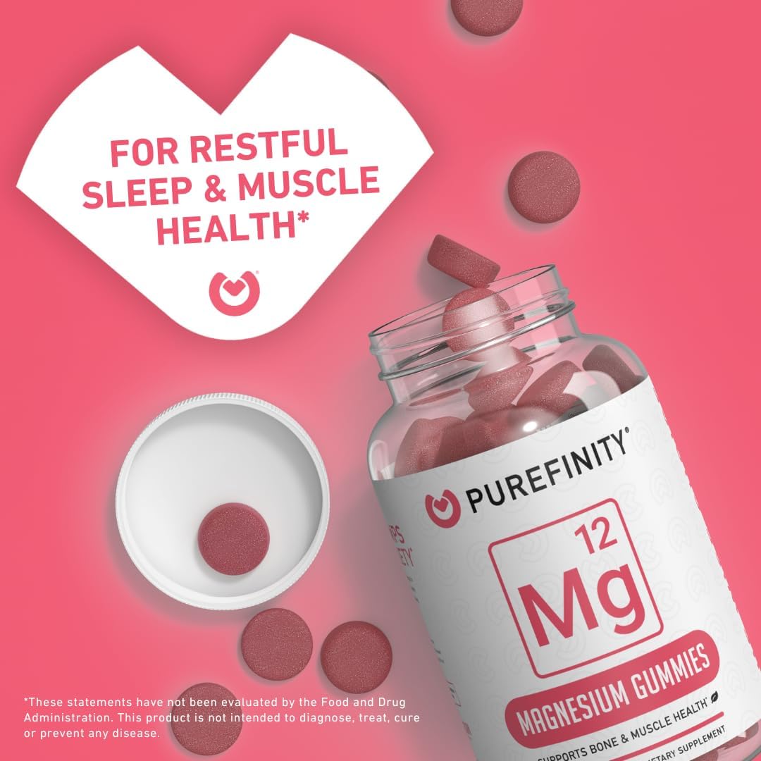 PUREFINITY Magnesium Gummies – 600mg Magnesium Citrate Gummy for Stress Relief, Cramp Defense & Recovery. High Absorption & Bioavailable – Vegan, Non-GMO & Allergen Free – 60 Gummies (1 Month Supply) : Health & Household