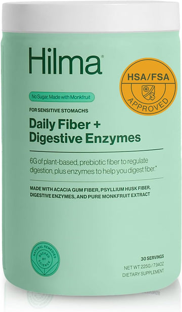 Hilma Daily Fiber And Digestive Enzymes, Fiber Supplement Powder With Prebiotics And Enzymes Formulated With Psyllium Husk And Acacia, Gluten Free, Vegan, Fsa Eligible, Digestive Support, 30 Servings