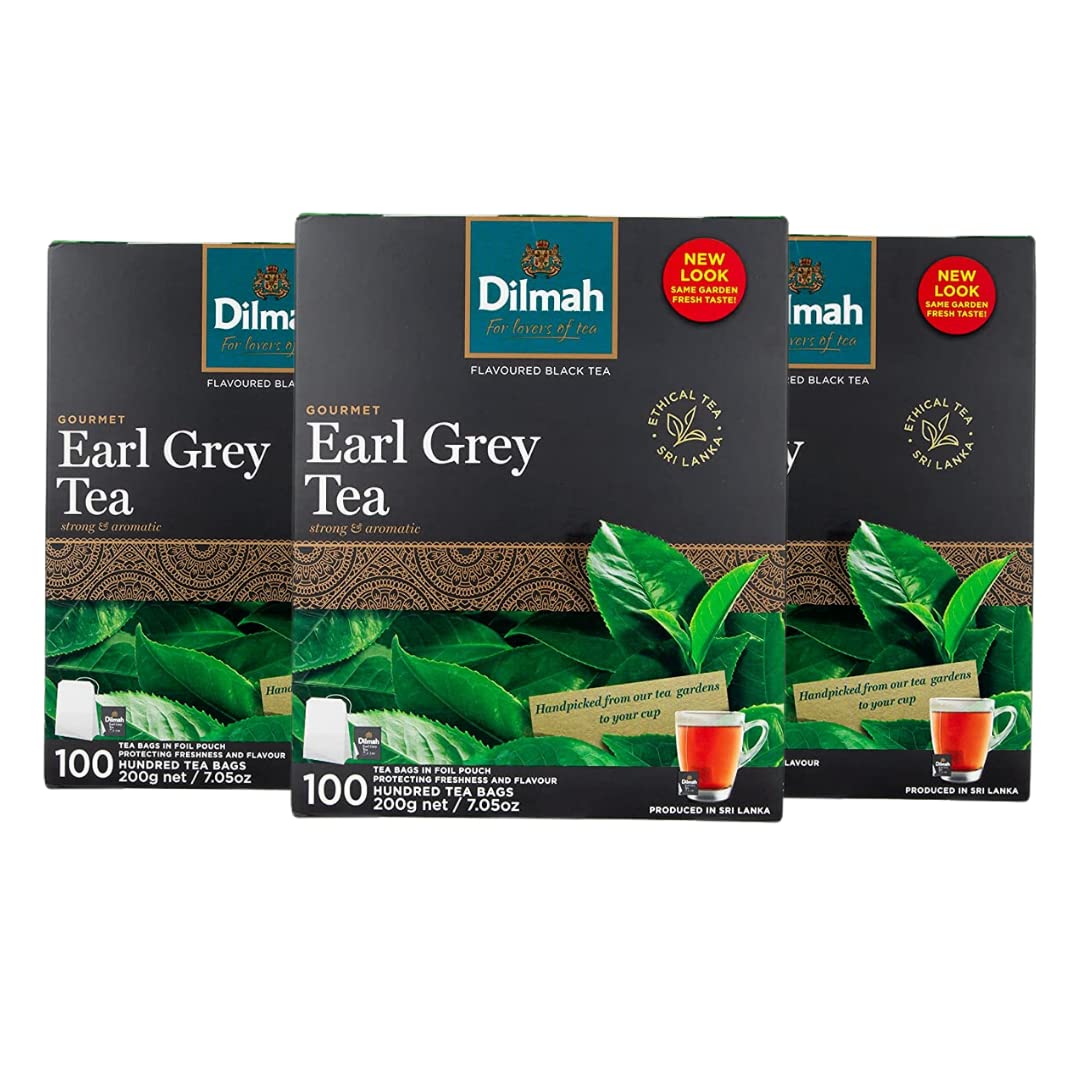 Dilmah Earl Grey Tea - 100 String And Tag Tea Bags - Pack Of 3 (Total Count 300)