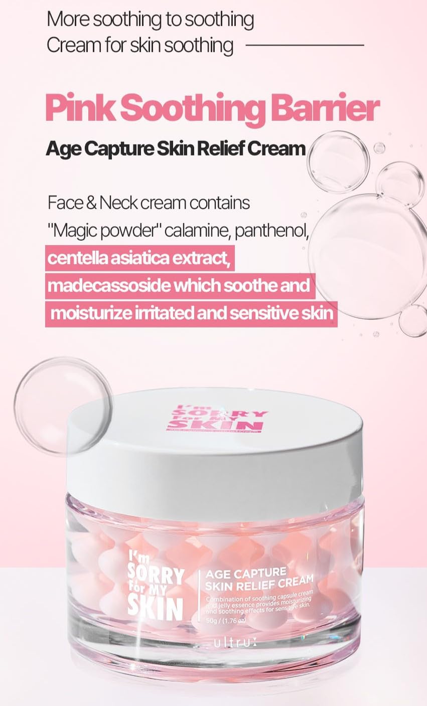 I'M Sorry For My Skin Age Capture Facial Cream, Korean Skin Care Moisturizer For Face And Neck With Hyaluronic Acid, Anti-Aging, Wrinkle Gel-Cream For Women (Pink - Skin Relief Cream, 1.76 Oz)