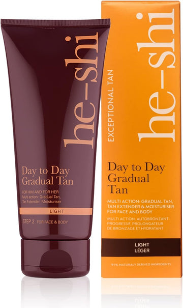 He-Shi Gradual Tan Moisturiser - Day To Day Medium Tanning Lotion - Natural Self Tanning Lotion - Bronze Glow With Vitamin E - Vegan & Cruelty Free - Hydrating Tan For Face & Body (200Ml)