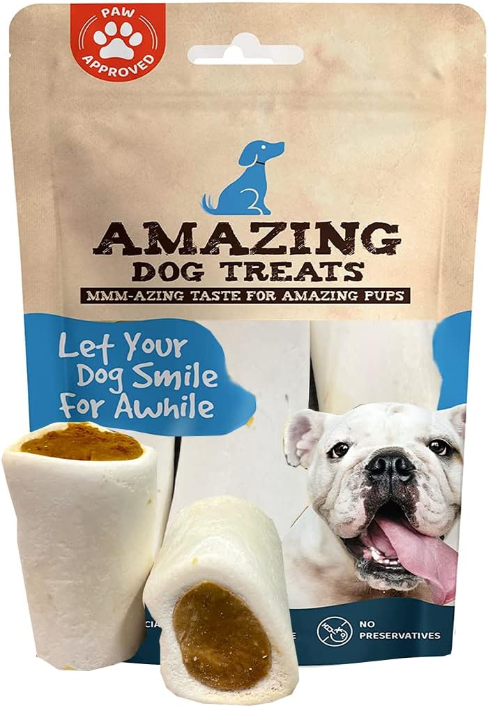 Amazing Dog Treats - Stuffed Shin Bone for Dogs (Bully Stick Flavor, 3-4 Inch - 5 Count) - All Natural Dog Bones