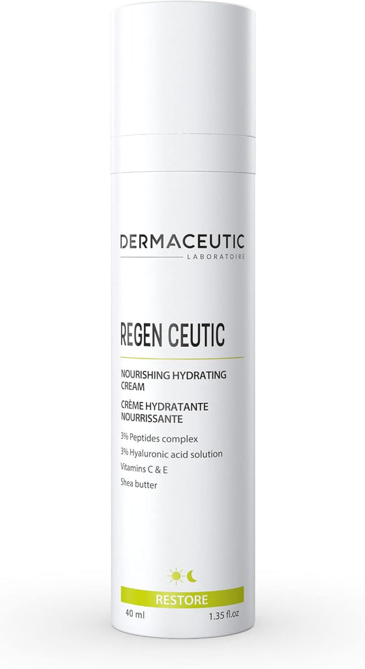 Dermaceutic Regen Ceutic - Skin Recovery Cream For Sensitive And Dehydrated Skin - Skin Repair Cream With Hyaluronic Acid, Peptides, Vitamin C And E And Shea Butter - 40Ml