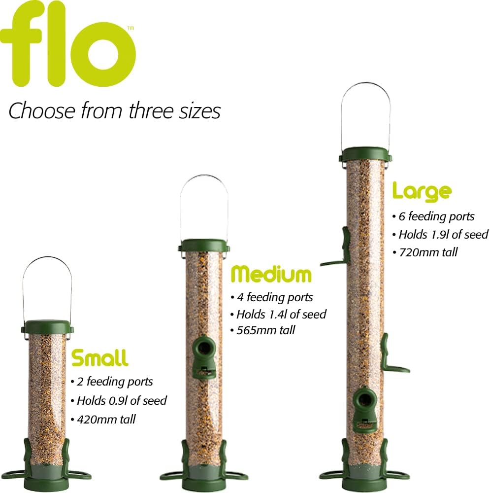 Bird Feeders For Small Birds - Jacobi Jayne® flo™ Classic Green Large Easy-clean Bird Feeder For Seeds - Bird Seed Feeders Hanging Wire Included - Bird Seed Feeder For Garden Birds :Garden