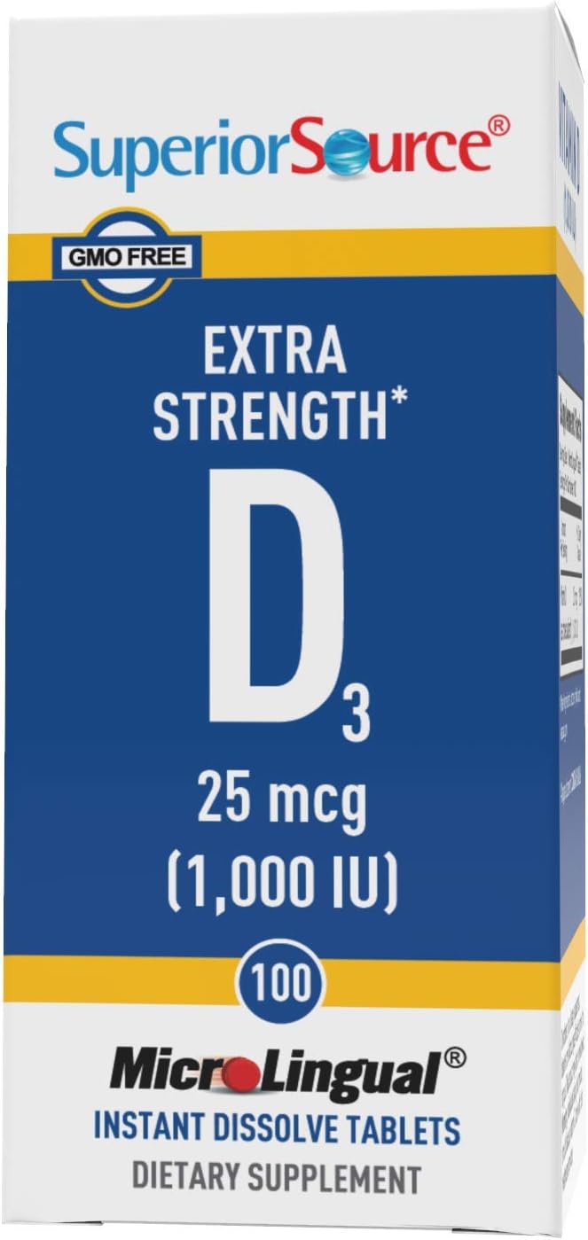 Superior Source Vitamin D3 1000 IU, Quick Dissolve MicroLingual Tablets, 100 Count, Helps Promote Strong Bones and Teeth, Immune Support, Helps Maintain Healthy Muscle Function, Non-GMO : Health & Household