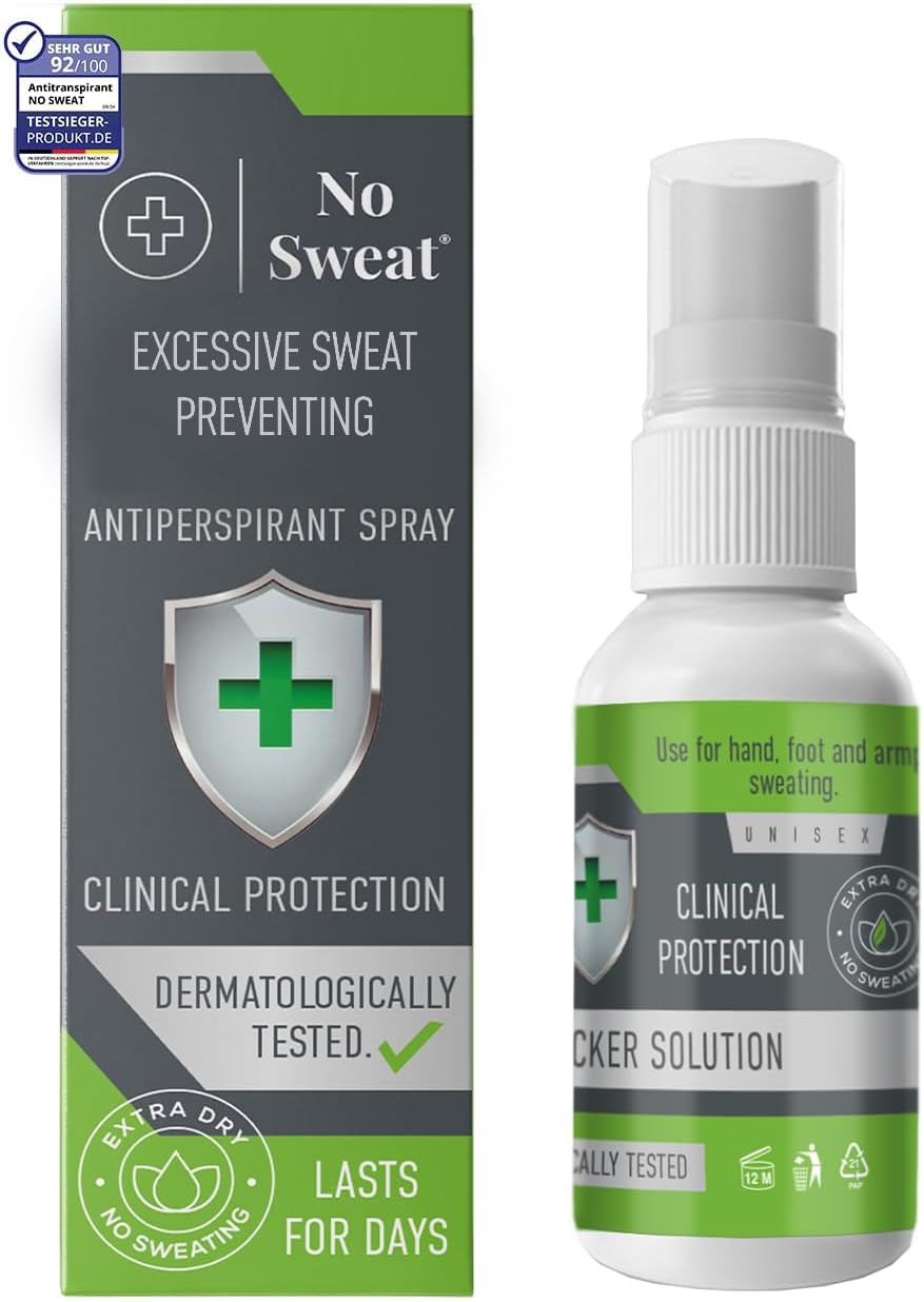 No Sweat Maximum Strength Clinical Antiperspirant Spray, Strong Deodorant For Excessive Sweating & Hyperhidrosis Treatment, Lasts Up To 7 Days-50 Ml - Packing May Vary