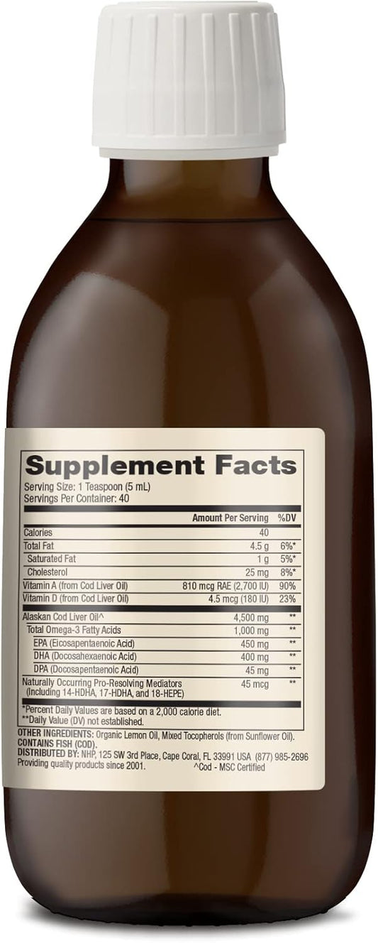 Dr. Mercola Wild Caught Alaskan Cod Liver Oil, 6.8 Fl. Oz. (200 Ml), 40 Servings, 1,000 Mg Omega-3S Per Serving, Dietary Supplement, Supports Brain And Cognitive Function, Non-Gmo, Msc Certified