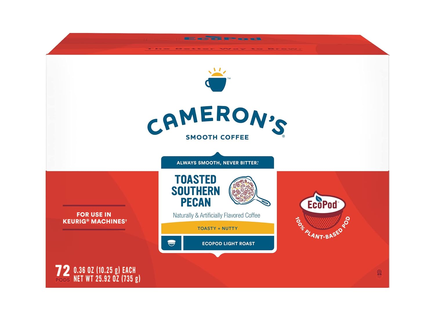 Cameron's Coffee Single Serve Pods, Flavored, Toasted Southern Pecan, 72 Count (Pack of 1)