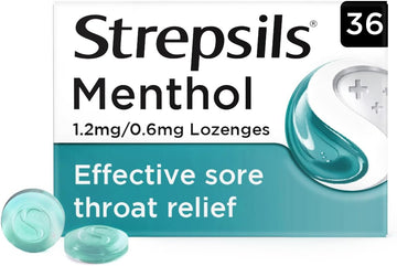 Strepsils Menthol Lozenges, 36 Count - Fast Acting Sore Throat Relief, Soothes Up To 2 Hours, Dual Action With Eucalyptus Oil, Effective Discomfort Remedy
