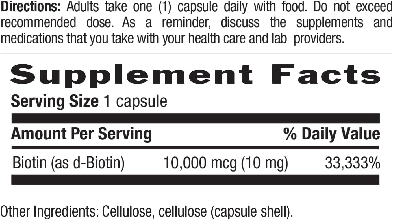 Country Life Vitamins High Potency Biotin 10,000 Mcg (10 Mg), 60 Count - Supplement For Hair, Scalp & Nails - Certified Gluten Free