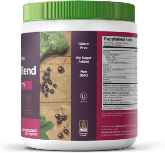 Amazing Grass Greens Superfood For Immune Support: Greens Powder With Organic Spirulina, Chlorella, Beet Root Powder, Digestive Enzymes & Probiotics, Elderberry, 30 Servings