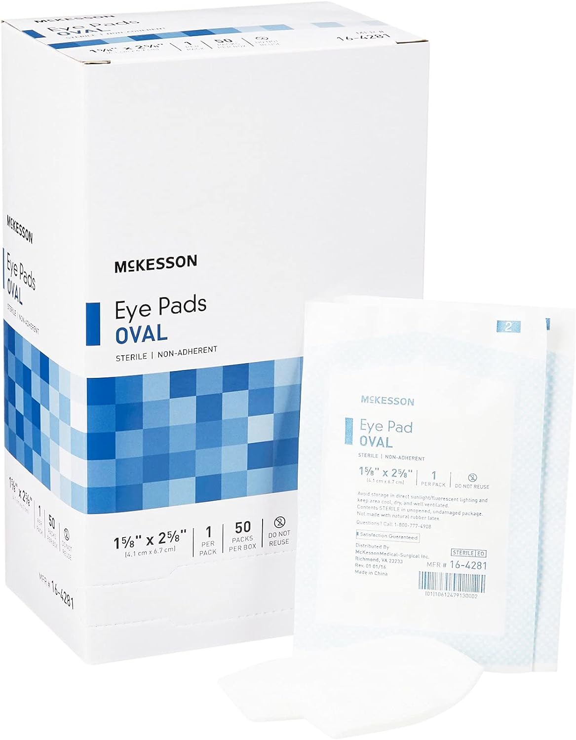 McKesson Eye Pads, Sterile, Oval, Non-Adherent, 1 5/8 in x 2 5/8 in, 50 Count, 1 Pack