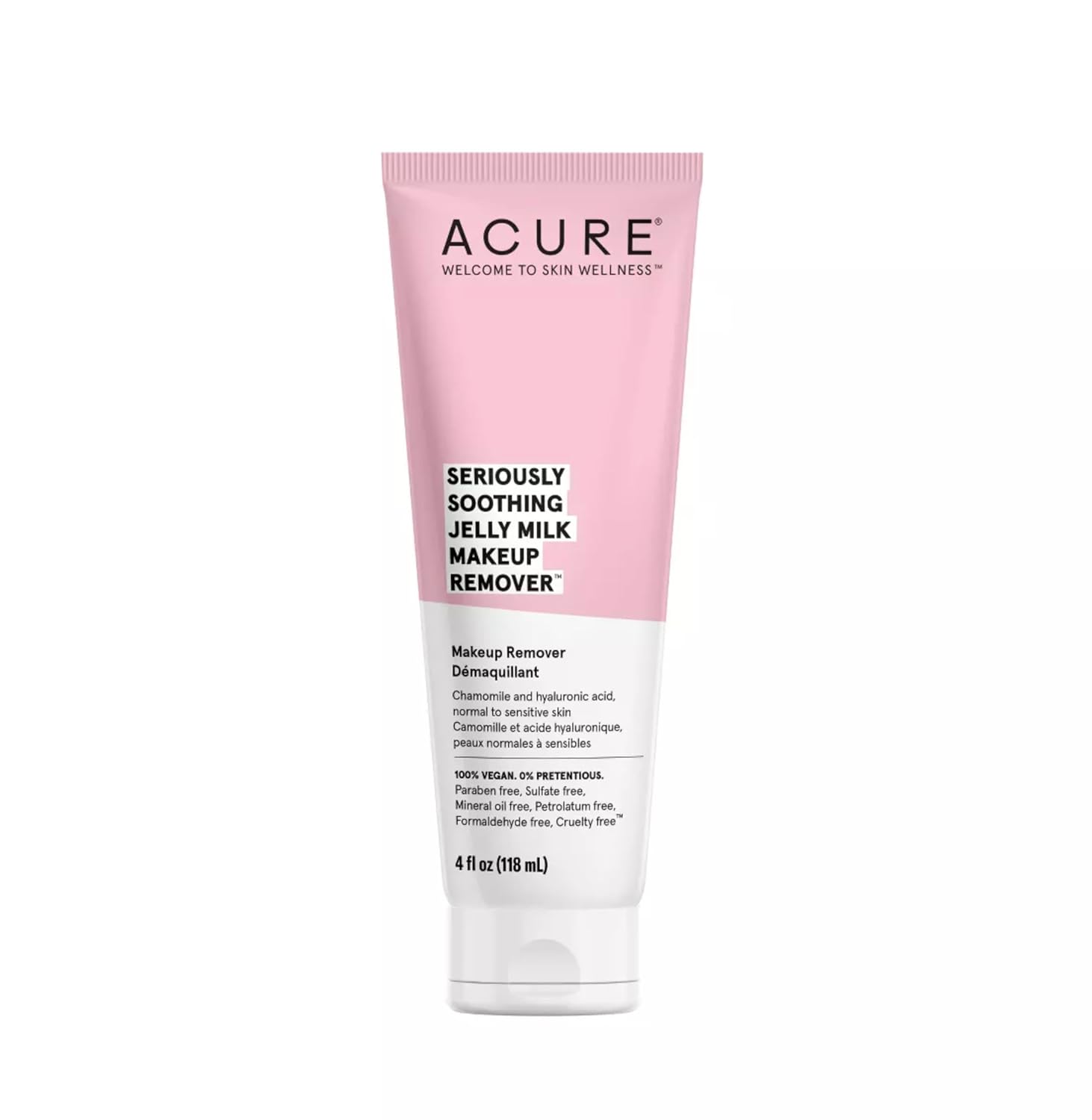 Acure Seriously Soothing Jelly Milk Makeup Remover - Waterproof Make Up Removal For Normal To Sensitive Skin - Moisturizing Finish - Milky Texture With Chamomile & Hyaluronic Acid -100% Vegan- 4 Fl Oz