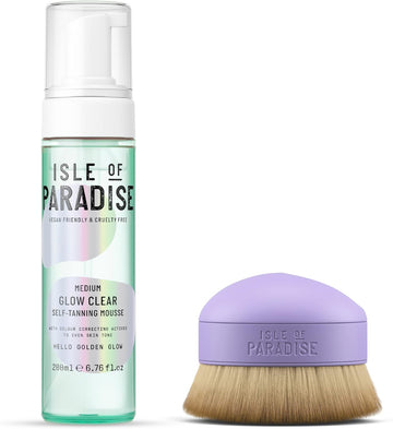 Isle Of Paradise Fake Tan Set Mousse (200Ml) Medium & Applicator Brush, Glow Clear Self Tanning Foam, Natural Ingredients & Vegan