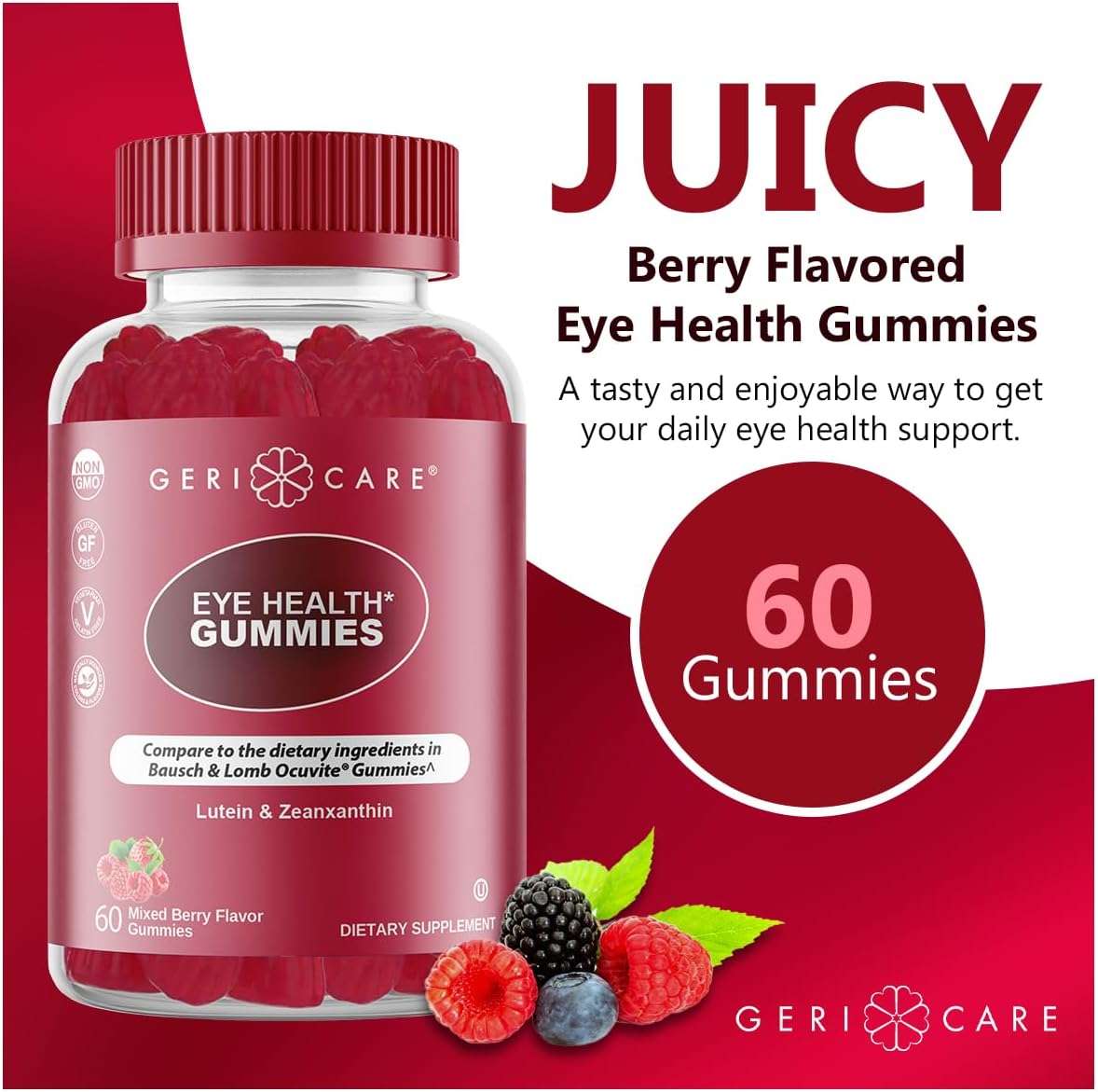 Gericare Eye Support Gummies – Daily Lutein & Zeaxanthin Supplement For Vision Health – Naturally Sourced, Plant-Based, Non-Gmo, Gluten-Free – 60 Chewable Mixed Berry Gummies : Health & Household