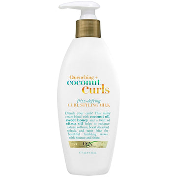 Ogx Quenching + Coconut Curls Frizz-Defying Styling Milk, Nourishing Leave-In Hair Treatment With Coconut, Citrus Oil & Honey, Paraben-Free And Sulfated-Surfactants Free, 6 Fl Oz