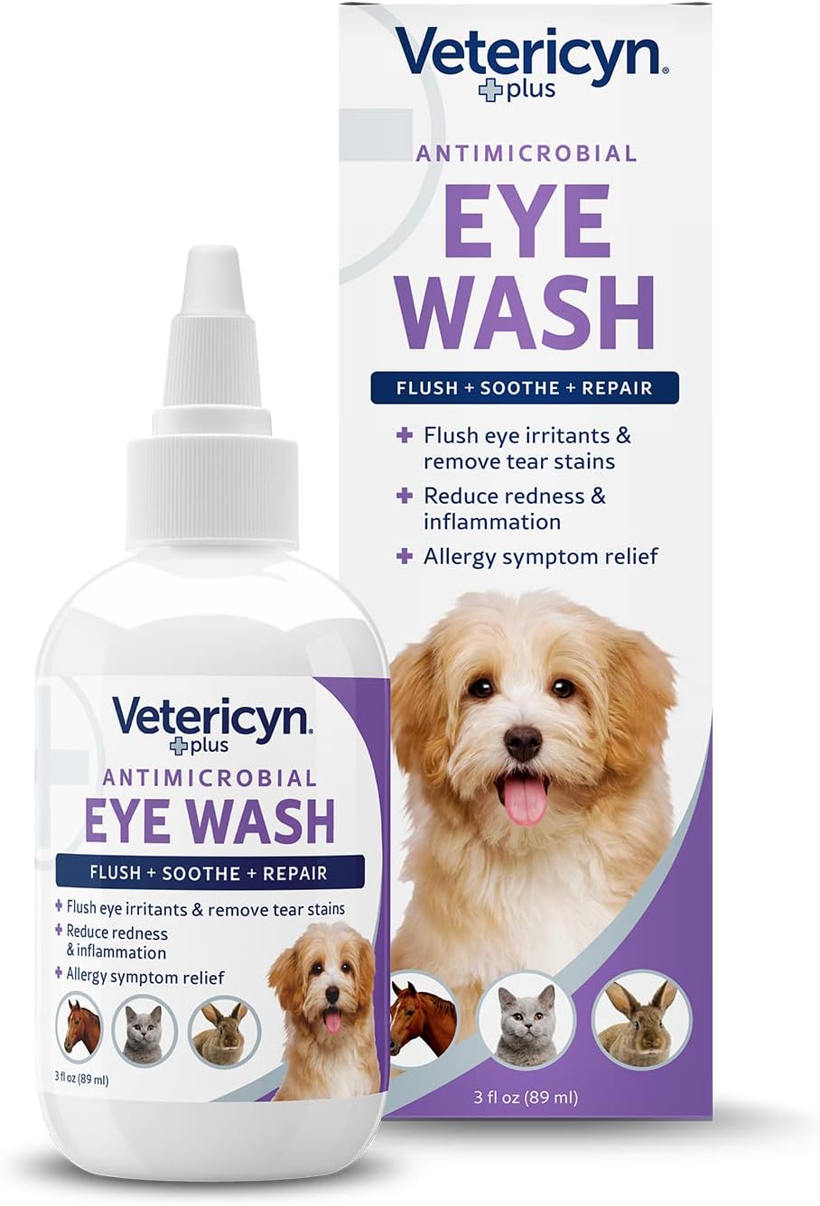 Vetericyn Plus Dog and Cat Eye Wash | Eye Drops for Dogs and Cats to Flush and Soothe Eye Irritations, Dog Tear Stain Cleaner, Safe for All Animals. 3 ounces