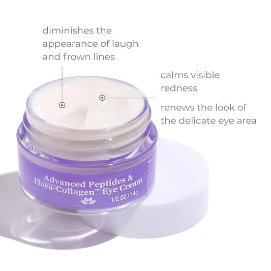 DERMA-E Advanced Peptides and Vegan Flora-Collagen Eye Cream – Anti-Aging Moisturizer Smooths Appearance of Crow’s Feet, Lines and Wrinkles, 1/2 Oz